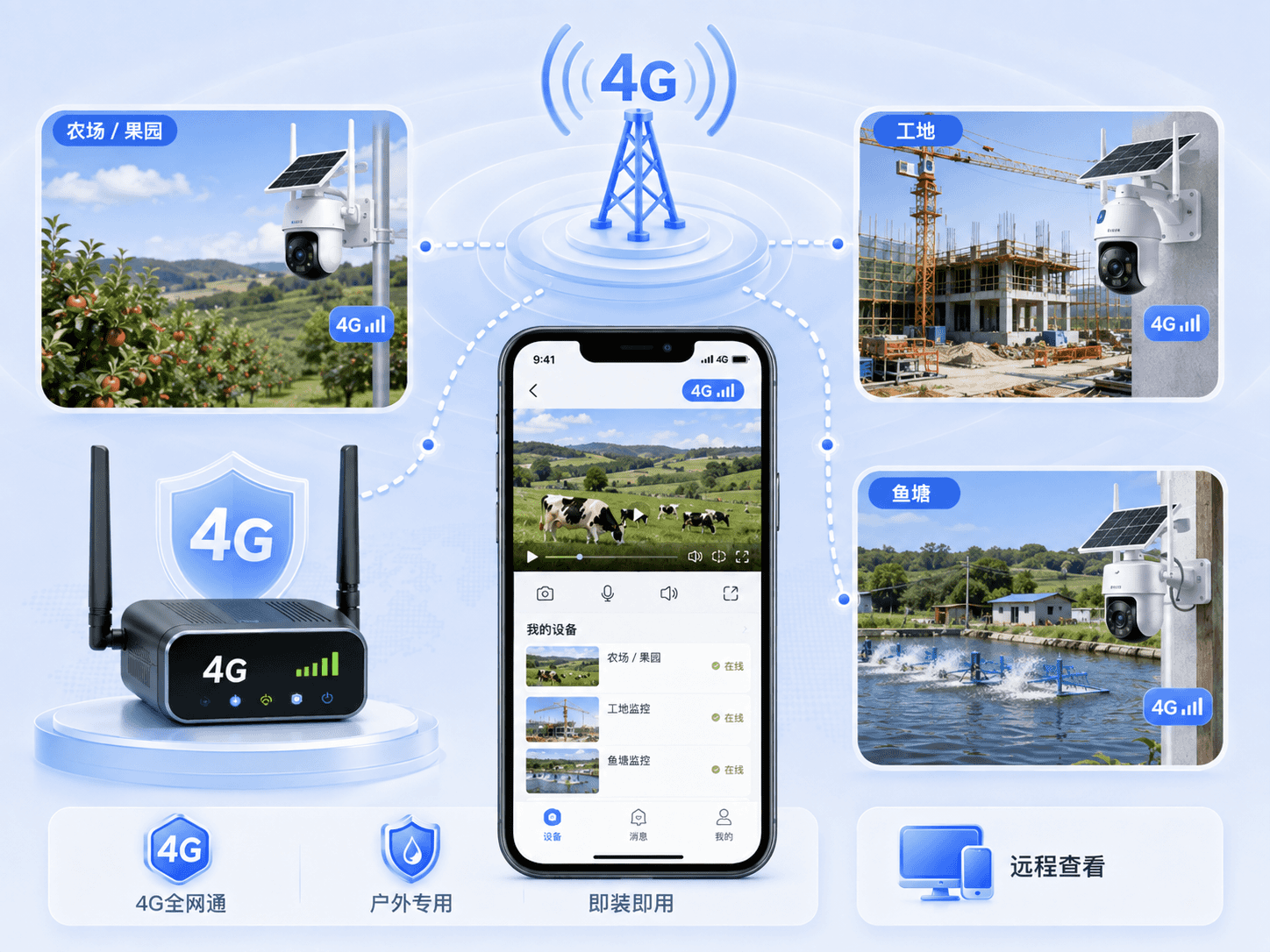 户外场景与 4G 信号覆盖示意图